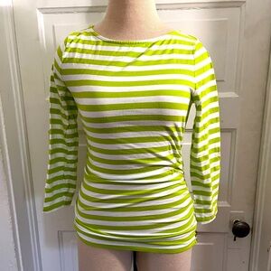 Michael Michael Kors Sz XS Green & White Stripe 3/4 Sleeve Ruched Zip Side Top